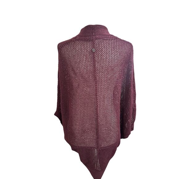 PRANA Lima Cocoon Open-Weave Mesh Knit Cardigan Black Cherry Boho Oversized Sz M - Picture 3 of 5